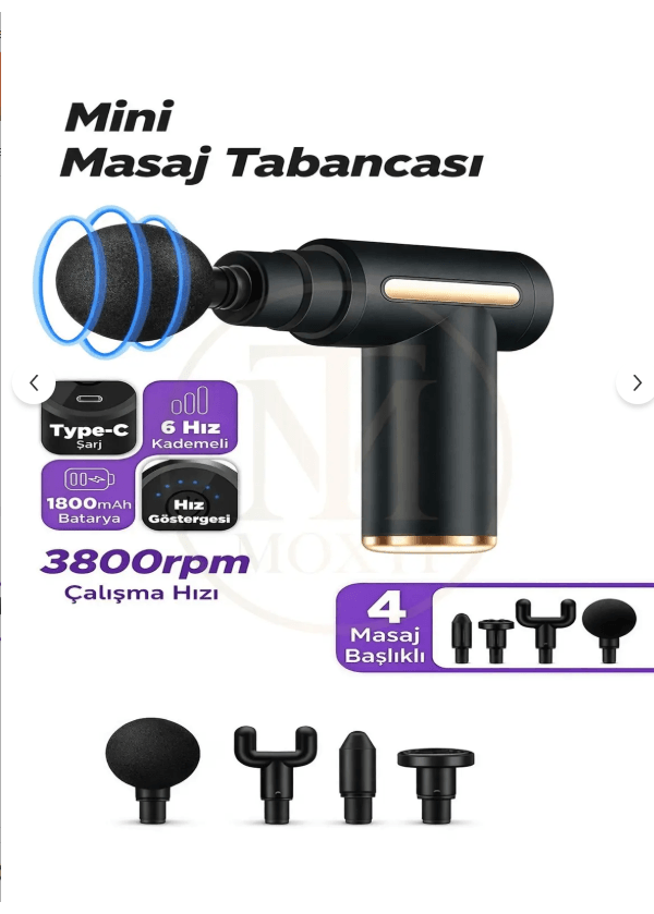 Yeni Nesil Şarjlı Masaj Tabancası Sporcu Masaj Aleti 4 Başlıklı