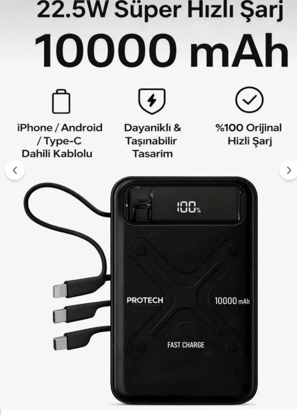 20W Hızlı Şarjlı 10000 mAh Cep Boy Akıllı Dijital Ekranlı Powerbank
